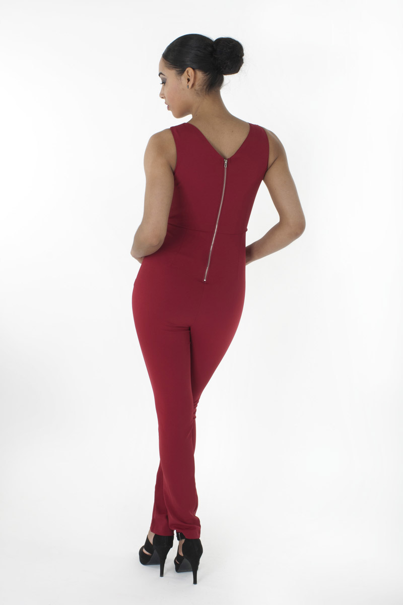 red lace up jumpsuit