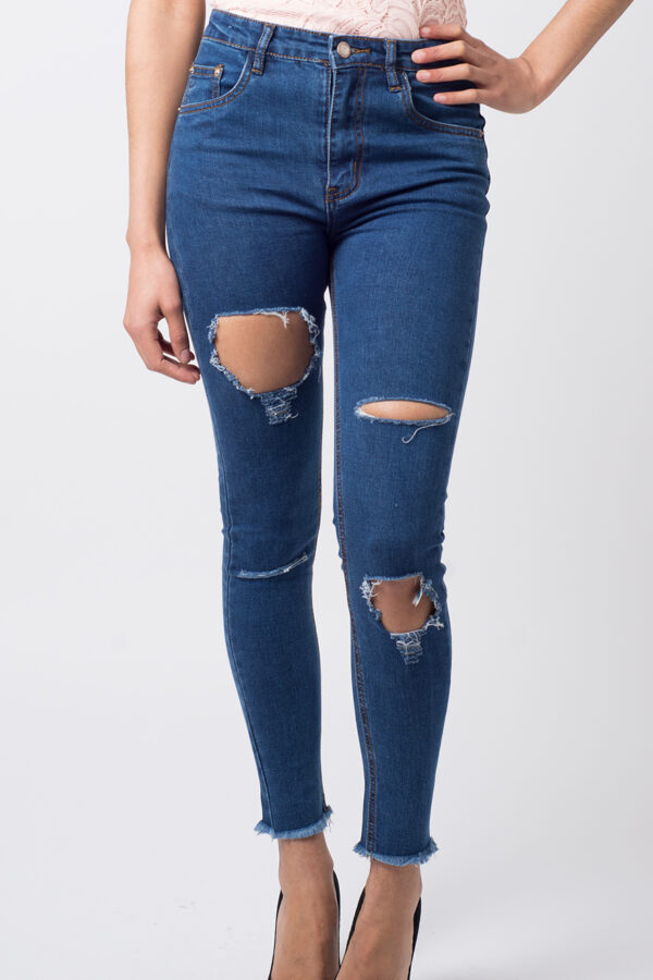 LTS Tall Women's Mid Blue Distressed AVA Skinny Jeans