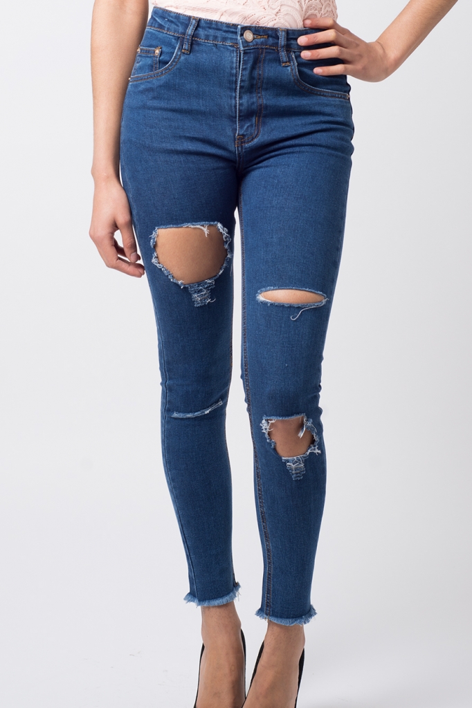 Stylish High Waisted Skinny Ripped Jeans