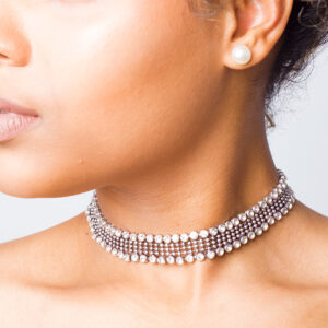 Stylish Silver Stone Choker Necklace