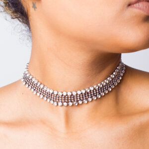 Stylish Silver Stone Choker Necklace