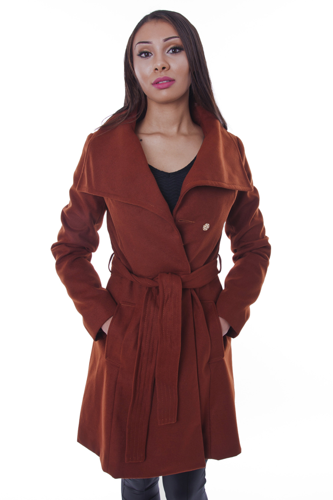 Stylish Rust Belted Coat