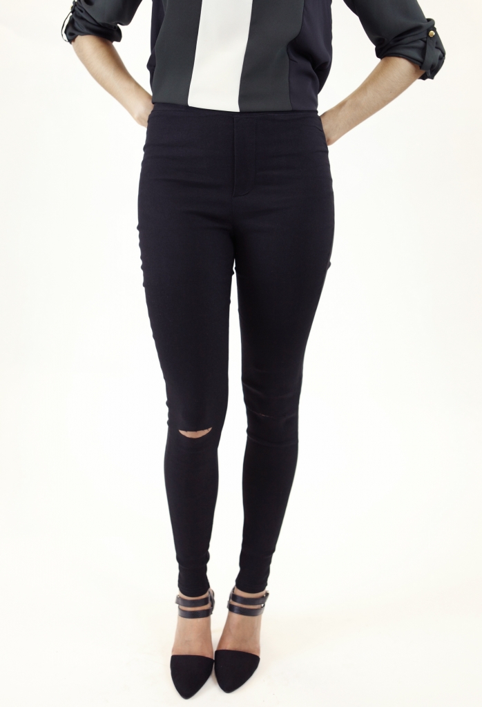 Stylish High Waisted Ripped Knee Jeggings