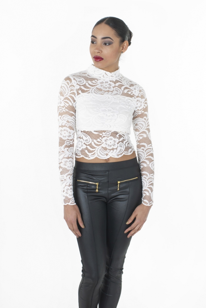 Stylish High Neck Lace Crop Top