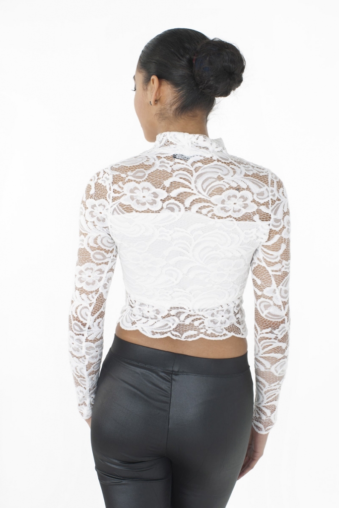 Stylish High Neck Lace Crop Top