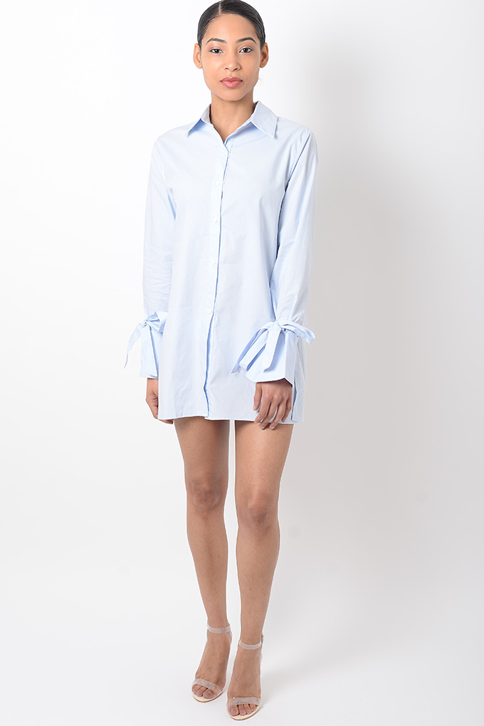 Stylish Blue Long Sleeve Shirt Dress