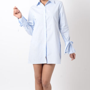Stylish Blue Long Sleeve Shirt Dress