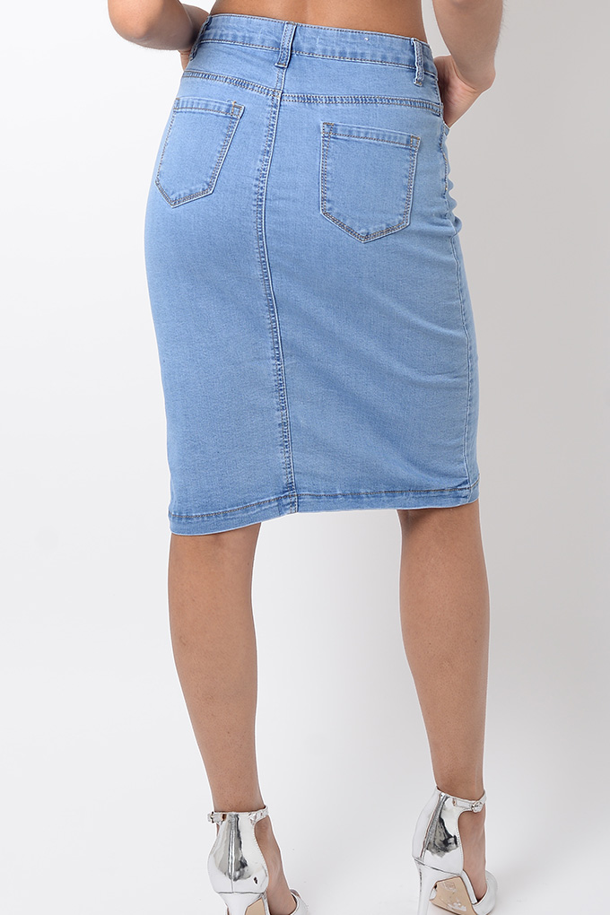 Stylish Blue Midi Denim Skirt