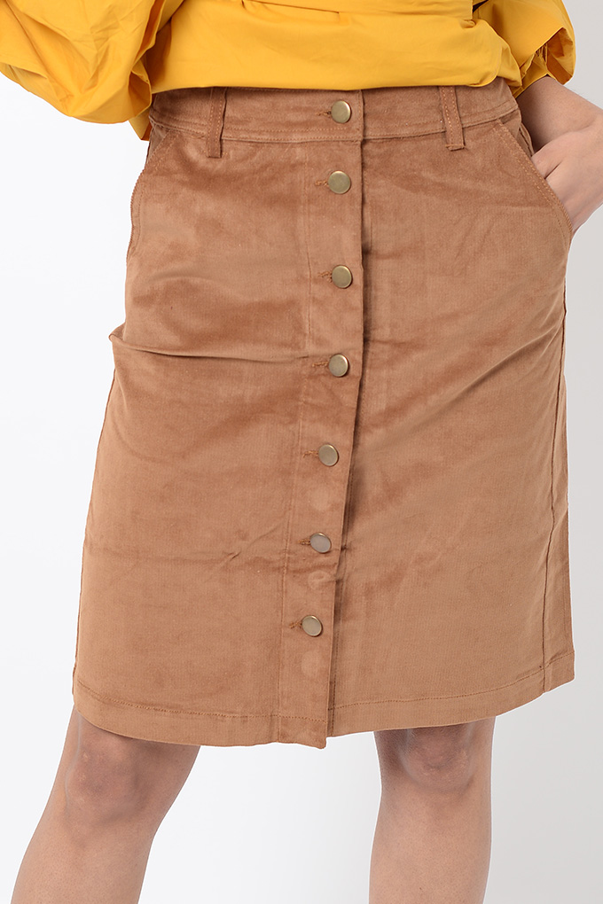 Stylish Cord Front Button Midi Skirt