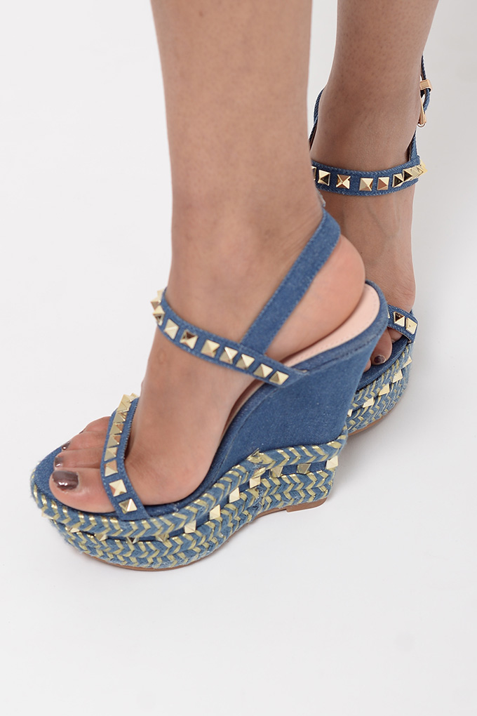 Stylish Denim Espadrilles Wedge Sandals