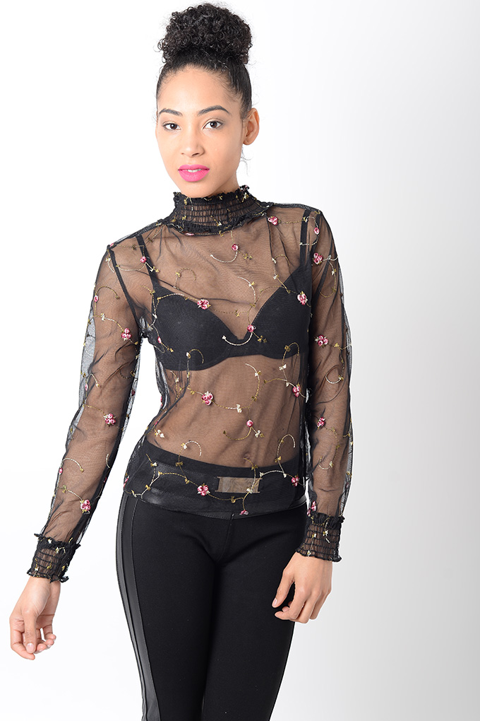 Stylish Floral Sheer Top