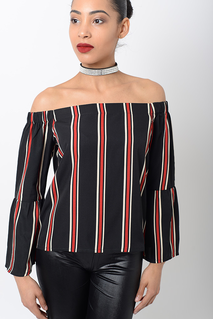 Stylish Frill Sleeve Striped Top