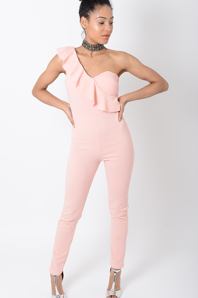 Stylish Pink One Shoulder Jumpsuit