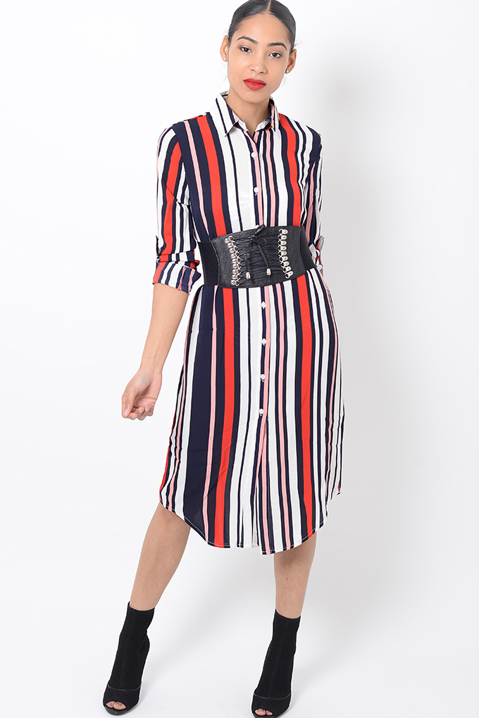 Stylish Striped Shirt Dress