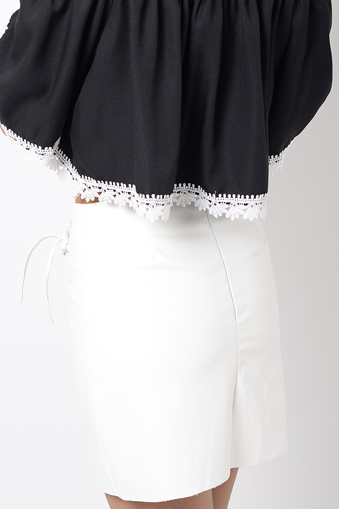 Stylish White Pu Lace Up Mini Skirt