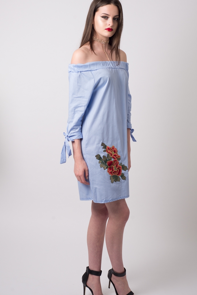 Stylish Flower Embroidered Tunic Dress