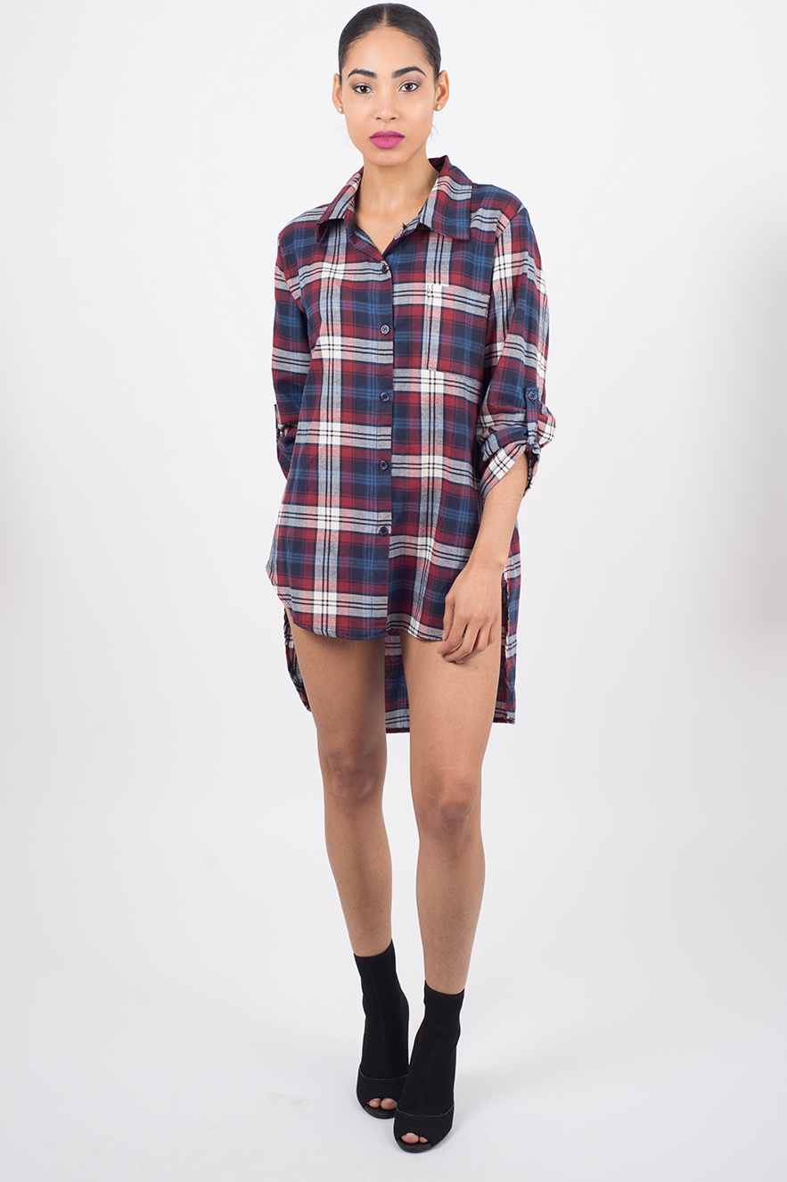 blue check shirt dress