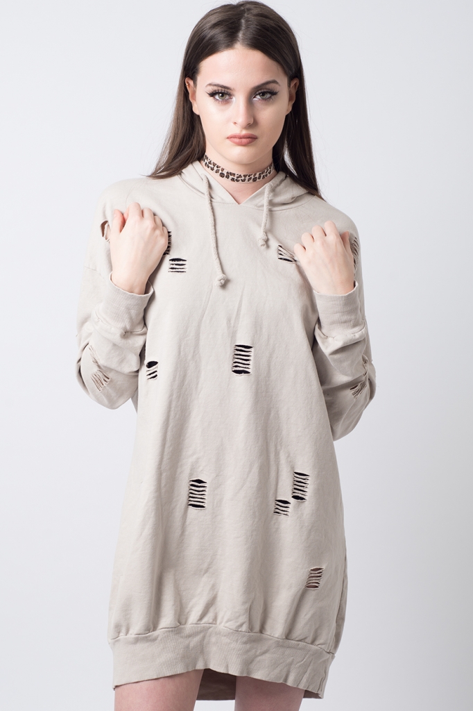 Stylish Distressed Hooded Jumper Dress