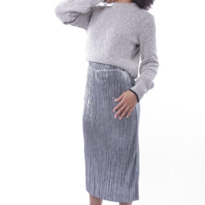 Stylish Silver Metallic Pleat Skirt
