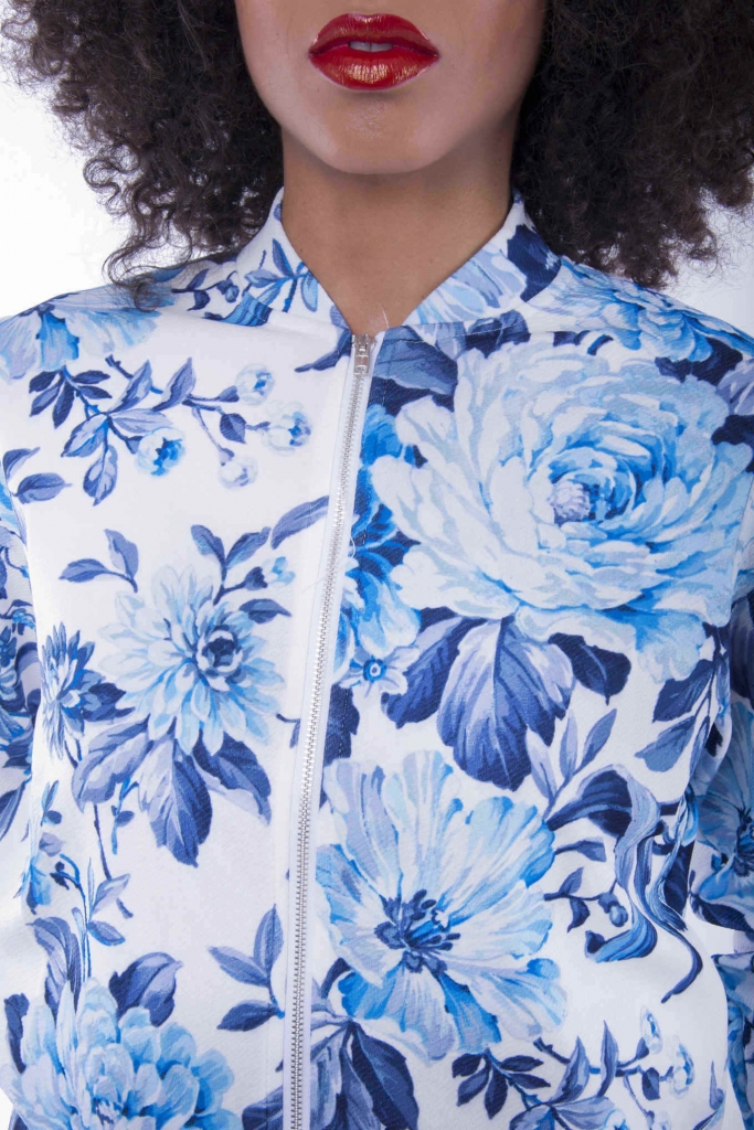Stylish Floral Print Bomber Jacket