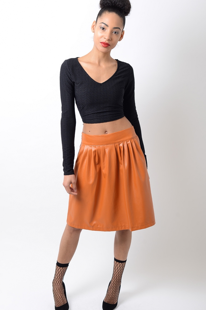 Stylish Faux Leather Skater Skirt