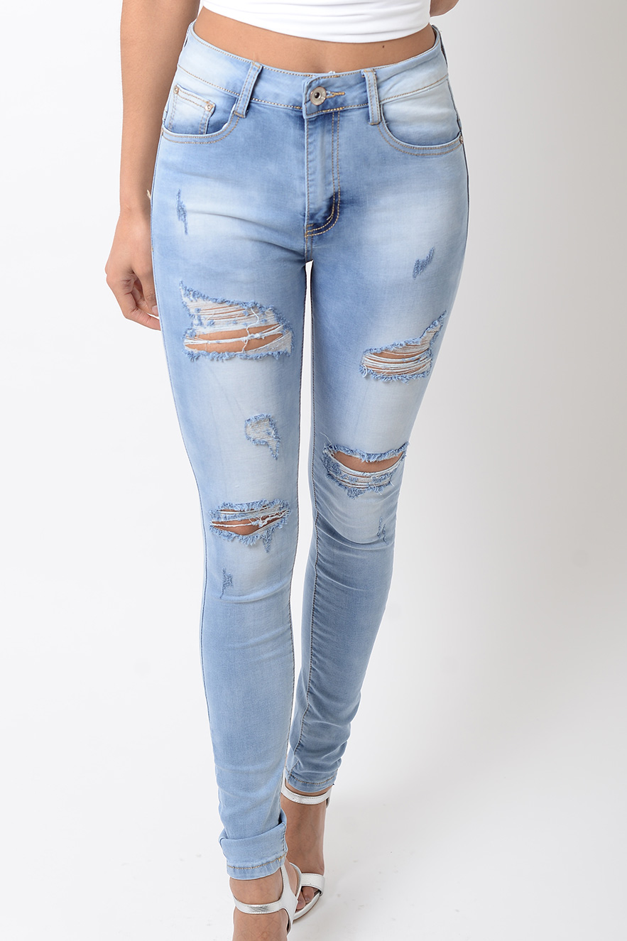 blue ripped high waisted jeans