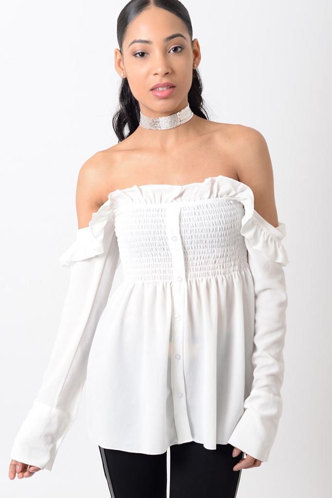 Stylish Off The Shoulder Frill Top