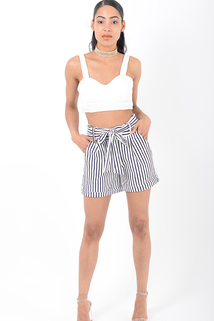 Stylish Blue Stripes High Waisted Shorts