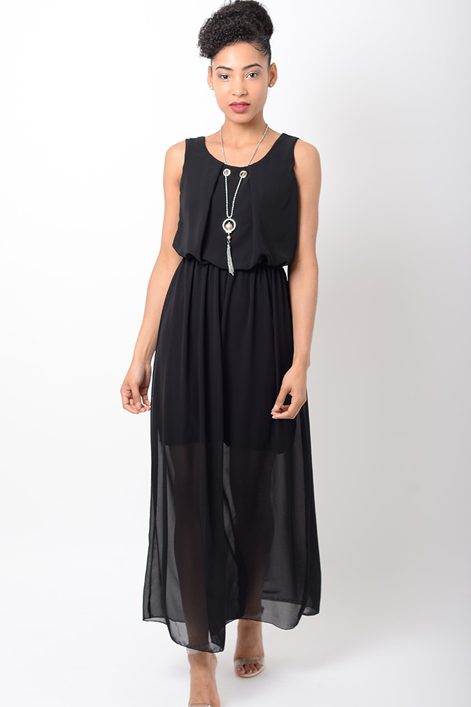 Stylish Chiffon Black Maxi Dress