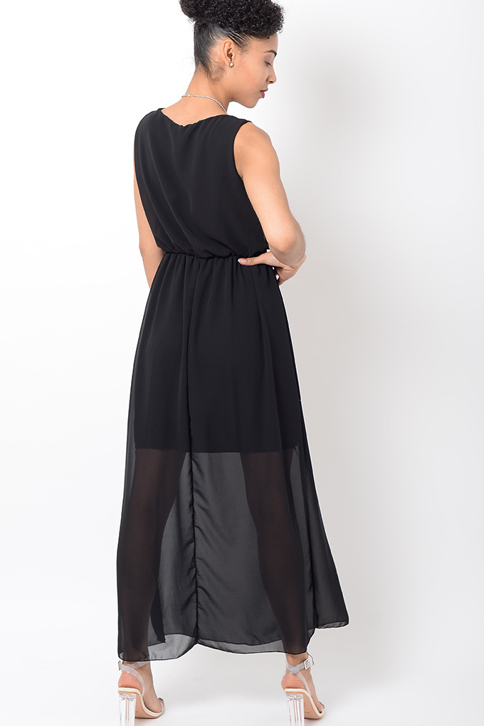 Stylish Chiffon Black Maxi Dress
