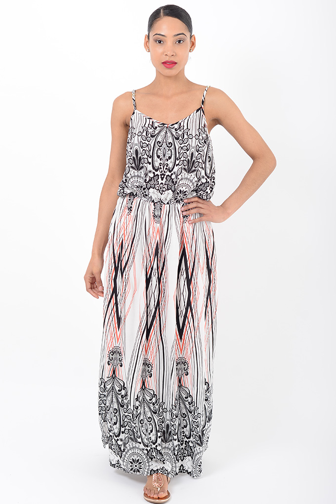 Stylish Strappy Multi Print Maxi Dress
