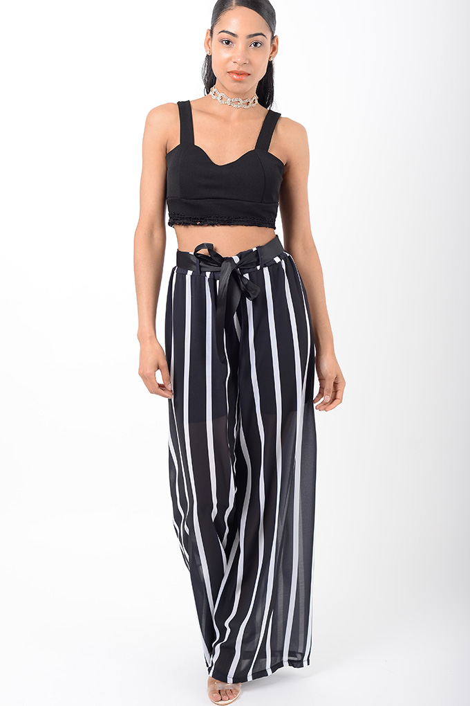 Stylish Striped High Waisted Trousers