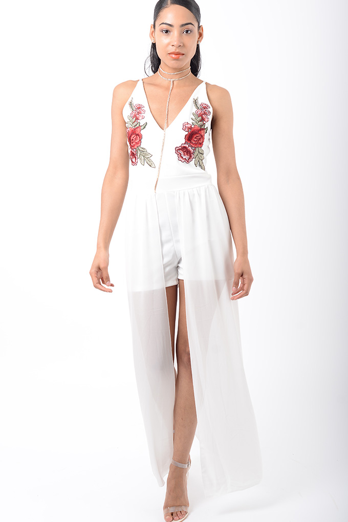 Stylish White Embroidered Playsuit