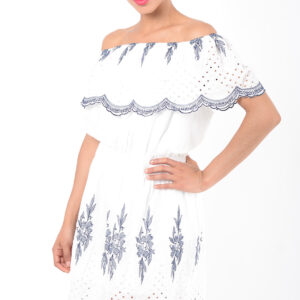 Stylish Embroidered White Bardot Dress