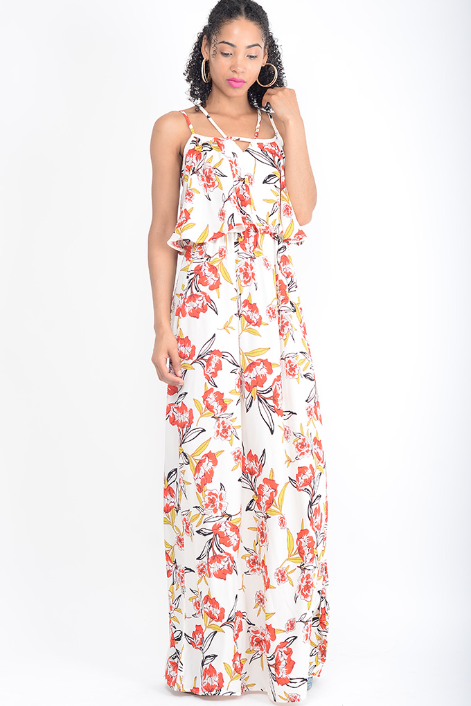 Stylish Layered Floral Print Maxi Dress