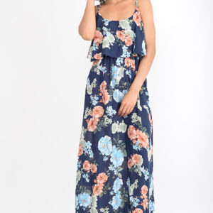Stylish Navy Blue Floral Maxi Dress