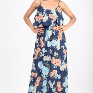 Stylish Navy Blue Floral Maxi Dress