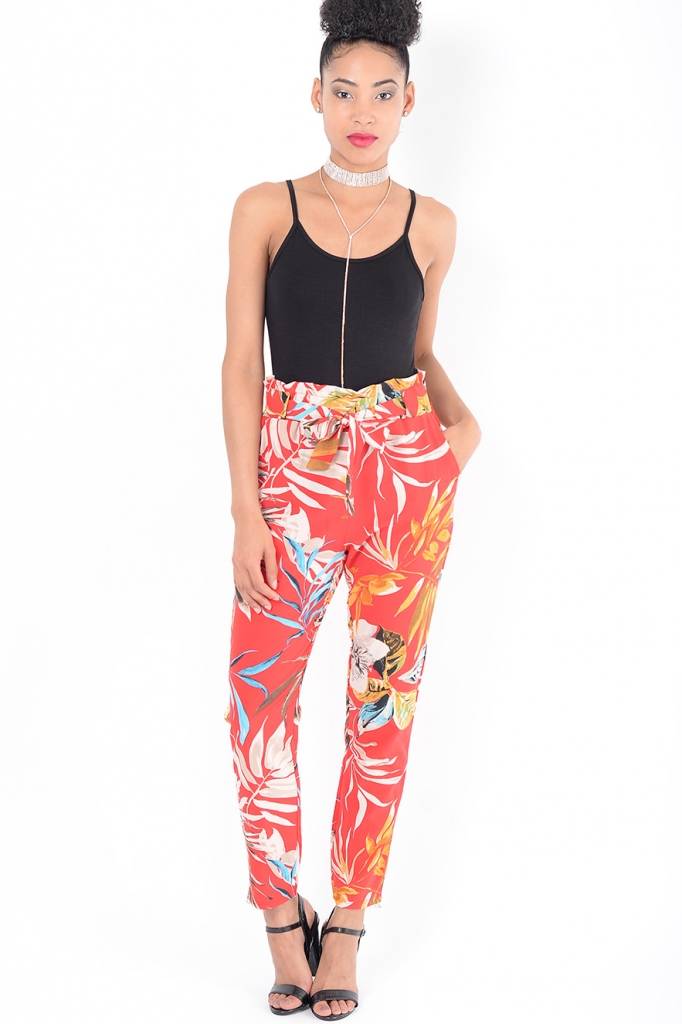 Stylish Red Floral Peg Trousers