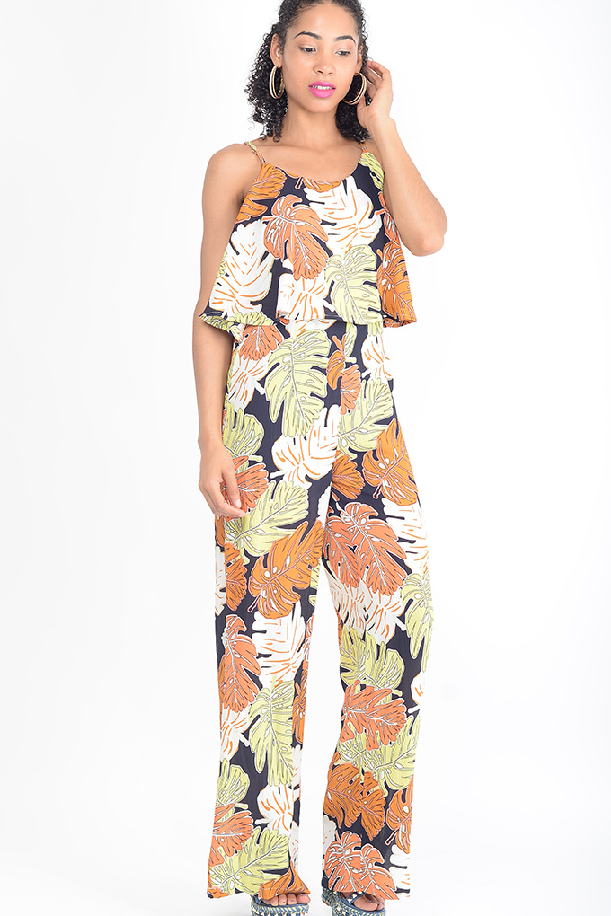 Stylish Tropical Print Layered Jumpsuit