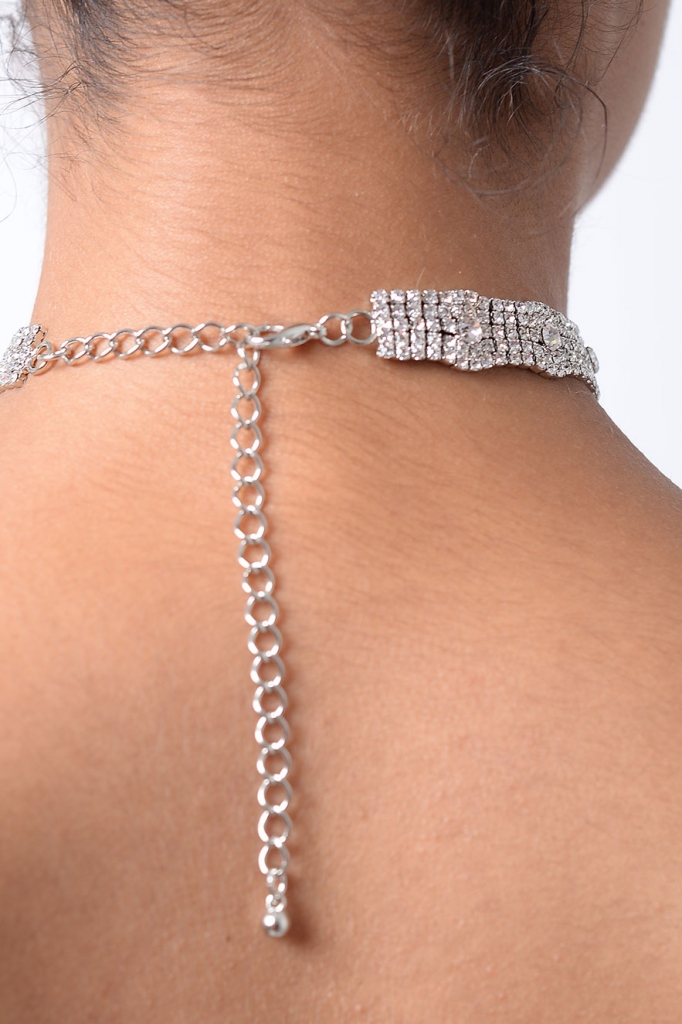 Stylish Tie Back Silver Diamond Chokers