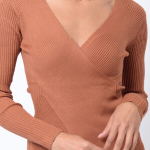 Stylish Brown Crossover Long Sleeve Top