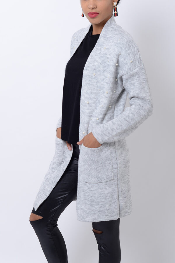 Stylish Light Grey Pearl Cardigan  Rib Knitted Cardigans, Stylish jackets