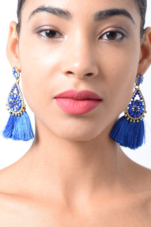 Navy blue feather tassel earrings | Miss Tinsel