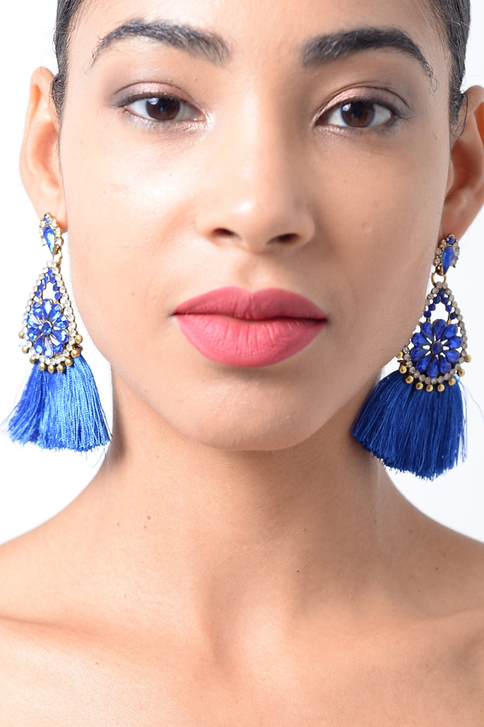 Stylish Royal Blue Tassel Earrings